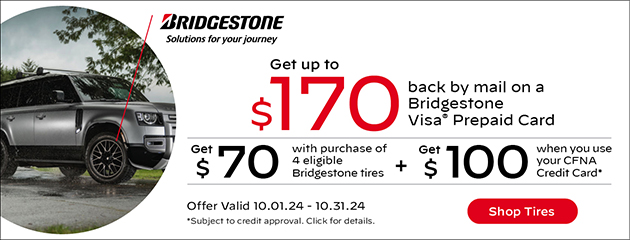 Get up to $170 back on Bridgestone Tires at Clark Warehouse Tire & Auto