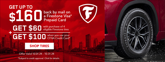 Get up to $160 Back on Firestone Tires at Clark Warehouse Tire & Auto.